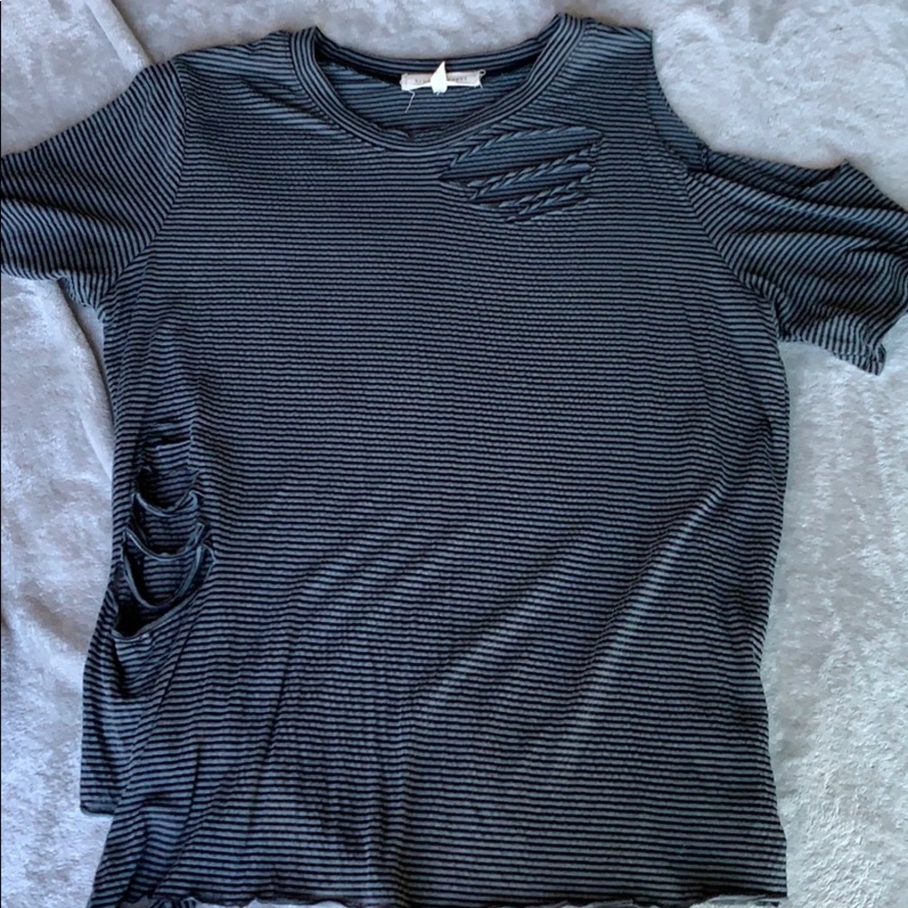 Gray and black tee. Super cute cut outs